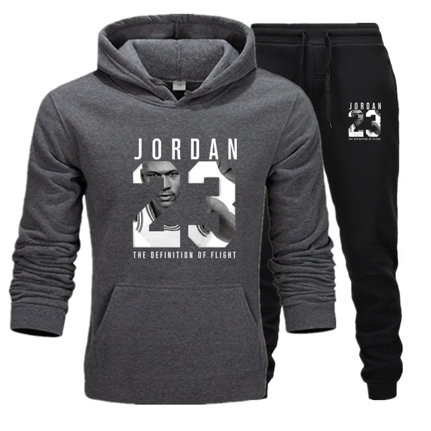 dark grey black Новинка, мужские толстовки, костюм Jordan 23, спортивный костюм, толстовка, костюм, флисовая толстовка+ спортивные штаны, для бега, Homme, пуловер, 3XL, спортивный мужской костюм - Цвет: dark grey black