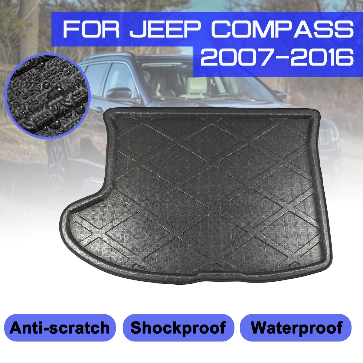X AUTOHAUX Black Rear Trunk Boot Liner Cargo Mat Floor Tray for Jeep Grand Cherokee 13-17