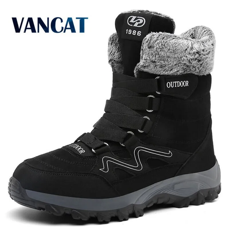 Online Botas de nieve para hombre de piel de ante de moda de nueva llegada botas de invierno de felpa para hombre Botas de tobillo impermeables zapatos planos tamaño grande 46