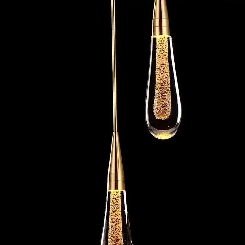 Пост-современный кристалл капли воды светодиодные украшения подвесные светильники золотой порошок блеск подвесной светильник ресторан прикроватная кафе бар студия