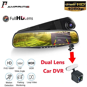 

AMprim 4.3" Dual Lens Car DVR Rear View Mirror FHD 1080P DVRs Registrator Rearview Car Camera Night Vision Dashcam Camcorder