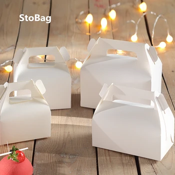 

StoBag 10pcs Portable Kraft White Cardboard Box West Point Thousand Layer Cake Nougat Fried Chicken Mousse Box Party Show