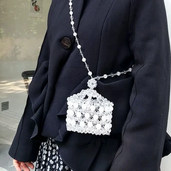 

Crown Shaped Small Crossbody Bag Women Transparent Mini Handbag Woven Hollow Women's Shoulder Messenger Bag for Party ZD1730