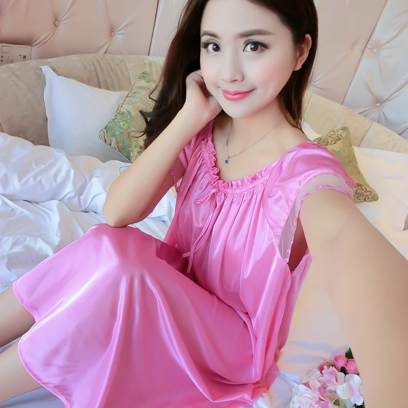 Lingerie Women Sexy V-Neck Satin Nightgown Robe Night Dress Sleeveless Nighties Sleepwear Nightwear Wedding Bathrobe Babydoll