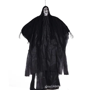 

Halloween Sound Control Electric Ghost Large 2m Hanging Ghost Black Witch Prank Tricky Props for Haunted House Room Escape