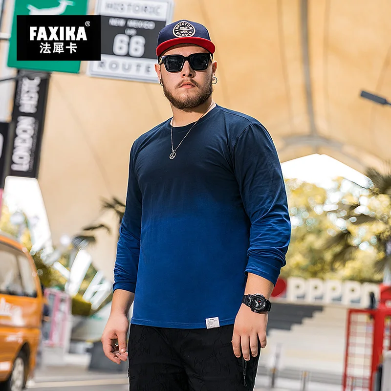 FAXIKA/ г. Новая Осенняя рубашка больших размеров с жирным принтом Футболка с длинными рукавами с градиентным узором, свободная футболка с длинными рукавами