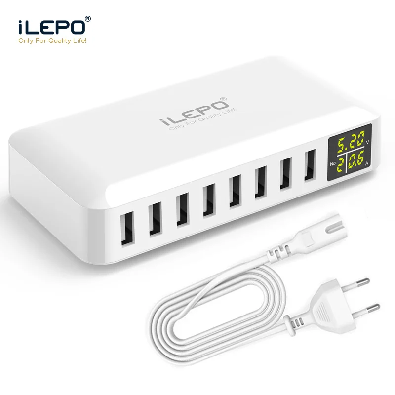 

iLEPO 8-Port Smart USB Charger High-quality Phone Charging Station 5V 8A For Xiaomi Huawei Samsung iPhone Tablet power bank