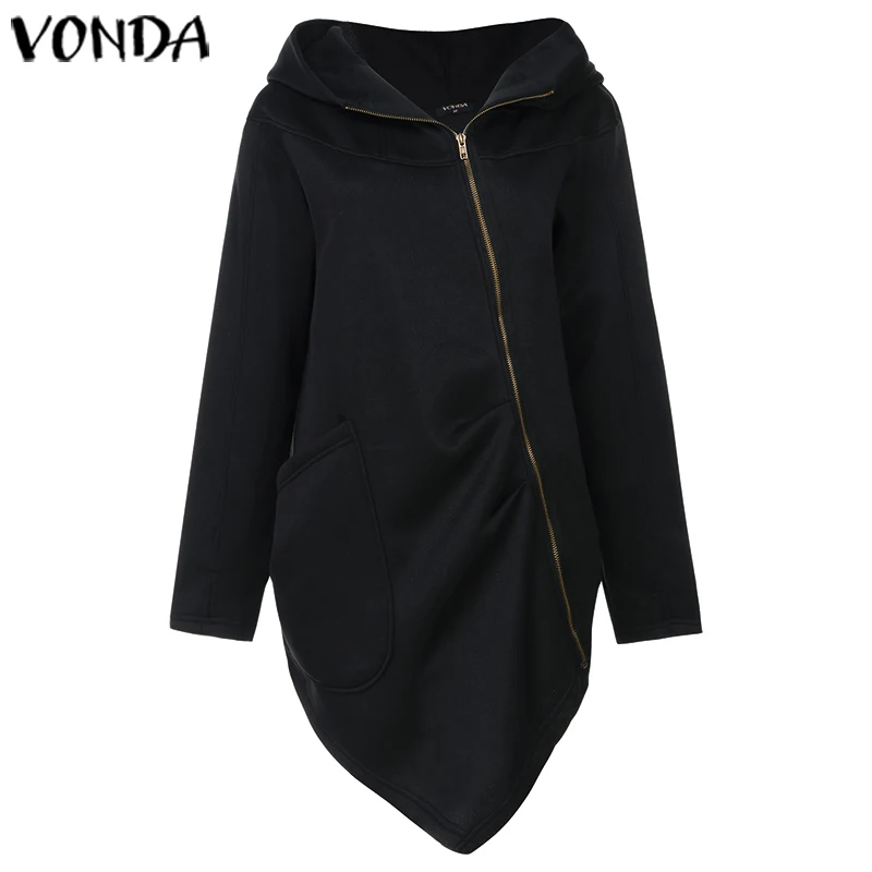 VONDA плотные свободные женские толстовки свитшоты повседневные с капюшоном