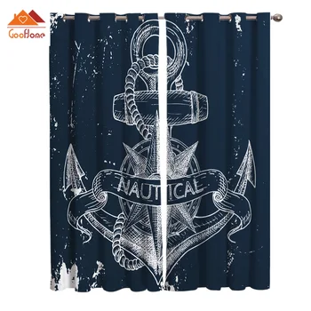 

Nautical Anchor Deep Blue Window Curtains Living Room Outdoor Fabric Drapes Curtain Home Decor