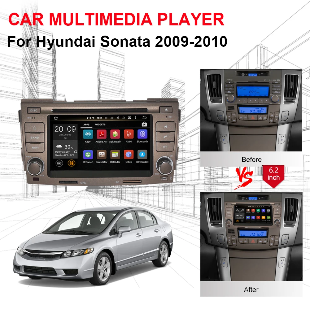 Clearance 4GB RAM Android 9.0 Octa Core Car DVD Player GPS Navigation For Hyundai Sonata 2009 2010 Car Radio Stereo Multimedia Head Unit 3