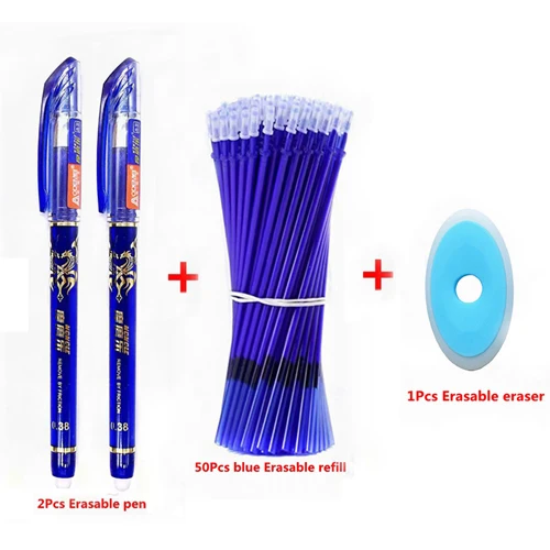 53Pcs/Lot Erasable Pens Refill Set Washable Handle Blue Erasable Gel Pen Rod School Writing Stationery Tool Student Gift Suit - Цвет: 53Pcs blue set-C