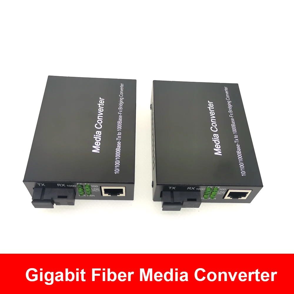 Convertidor de medios de fibra óptica Gigabit, 10/100/1000Mbps, fuente de alimentación externa de Puerto SC de fibra única de modo único