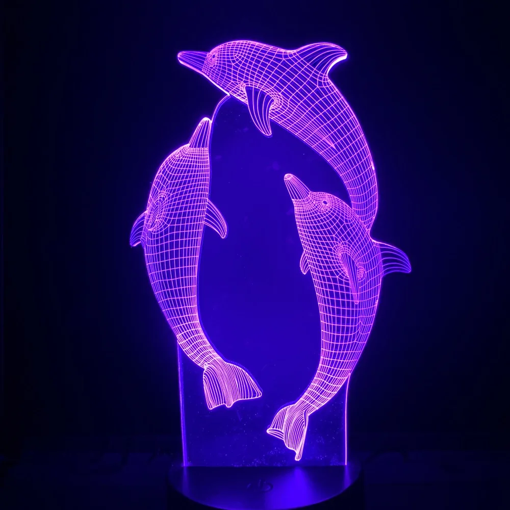 Led Night Light Clever Animals Best Cute Gift for Children Three Dolphins LED Decoration Dropship Novetly Living Room 3d Lamp