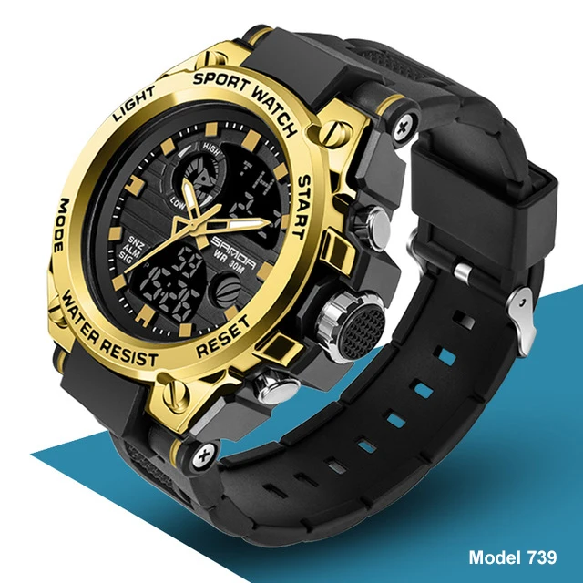 SANDA 2022 Top Brand Men's Watches 5ATM Waterproof Sport Military Wristwatch Quartz Watch for Men Clock Relogio Masculino 6024 739 Gold