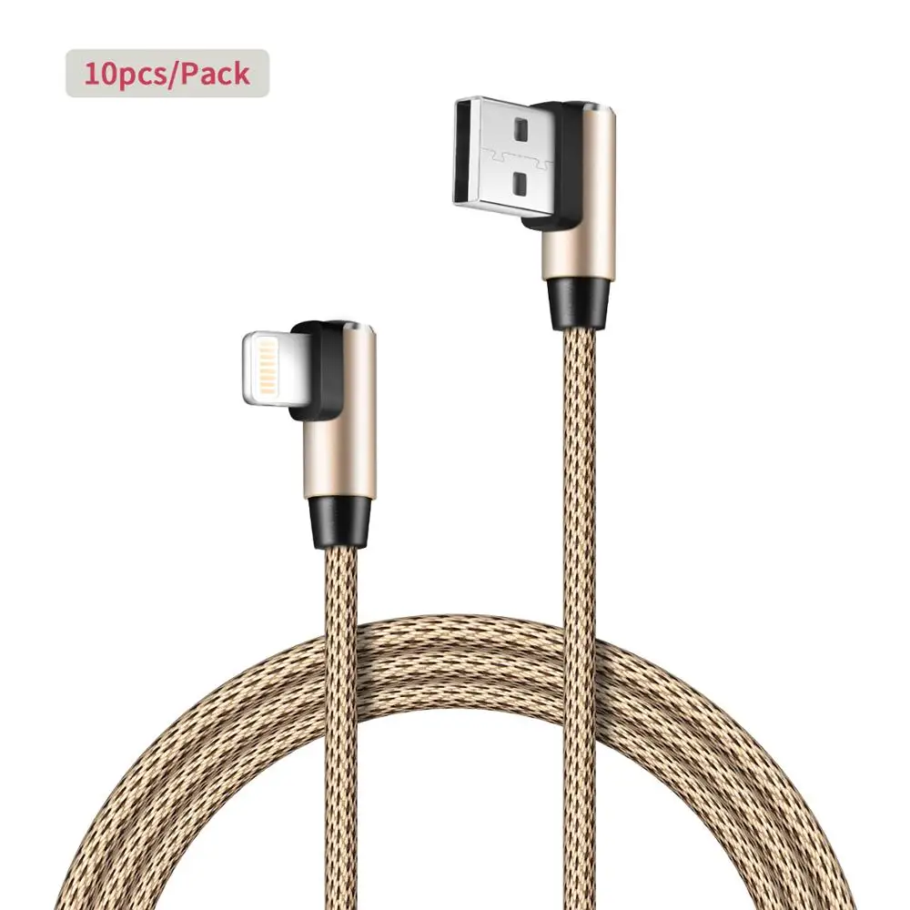 10 шт. USB кабель для зарядного устройства [сертифицирован Apple MFi] 1 м(3,3 фута) нейлоновый Плетеный usb-кабель для быстрой зарядки для Apple iPhone XS Max XR X 8 7 - Цвет: Шампанское
