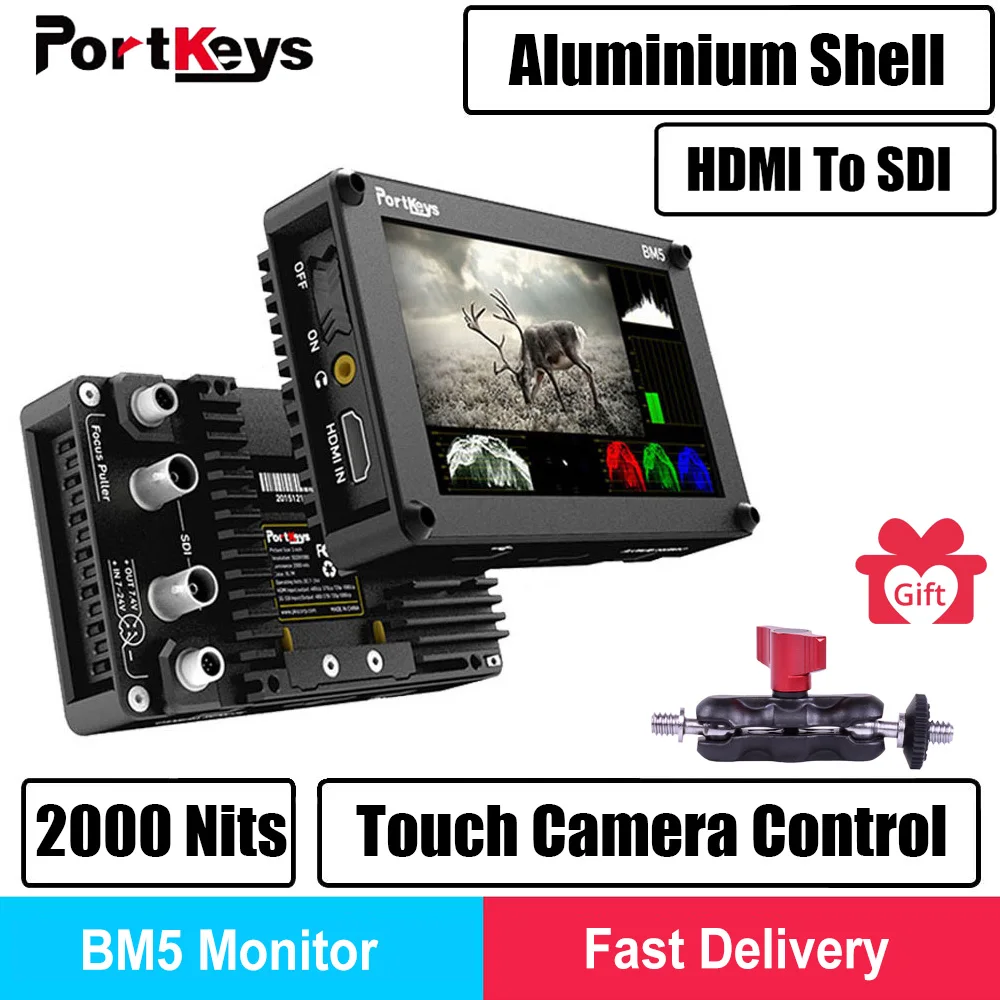 Portkeys BM5 3G-SDI/HDMI вход 2000nit сенсорный экран 3D-LUT алюминиевый корпус на камере DSLR монитор с кабелем управления