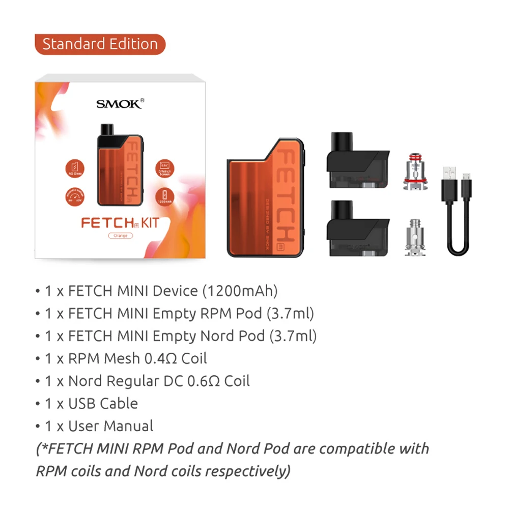 Оригинальный набор SMOK Fetch Mini 40 Вт электронная сигарета аккумулятор 1200 мАч вейп