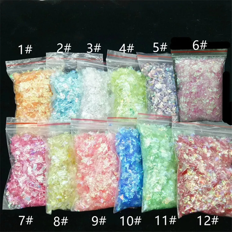 

20g/bag Nail Shell Paper AB Colors 3D Nail Glitter Shell Paper Irregular-Designs Nail Wraps Slider Sticker Nail Decoration Paper