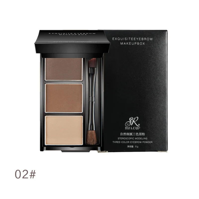 02 3 цвета карандаш для бровей Макияж коричневый натуральный палитра Eyebrowpowder палитра 3D тени стойкий водонепроницаемый с кистью Косметика - Цвет: 02