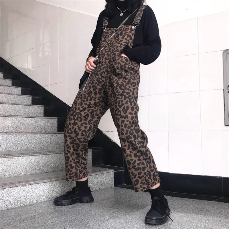 Neploe/Винтажный женский леопардовый комбинезон в стиле хип-хоп Harajuku, подтяжки в стиле ретро, сексуальная одежда для девочек Harajuku, стиль сафари, 53676