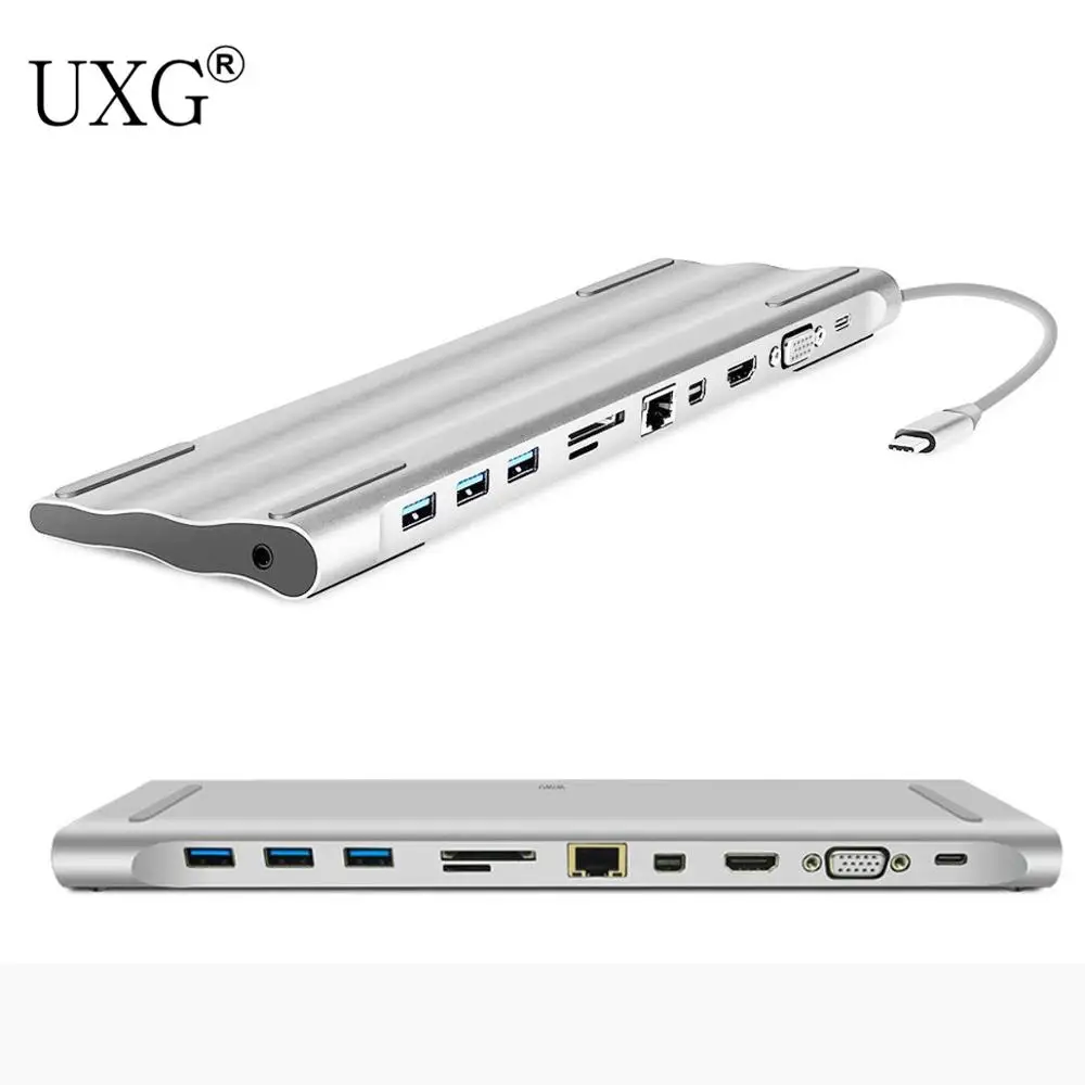 

Docking USB-C to VGA HDMI Mini Displayport Ethernet 3 HUB TF SD Charger Card Reader Multiport Adapter 11 in 1
