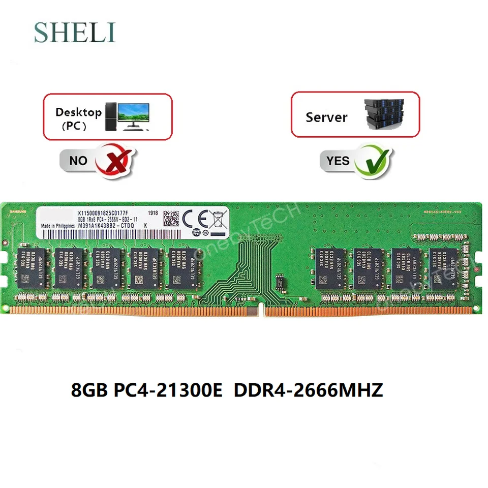 Sheli 8gb 1rx8 1x8gb Pc4 Ddr4 2666mhz 2pin Ecc Dimm Unbuffered Memory Rams Aliexpress