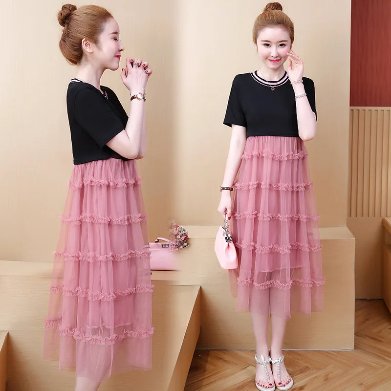 

Maternity Clothes 2019 New Style Korean-style Gauze Joint Pregnant Women Dress Belt Included