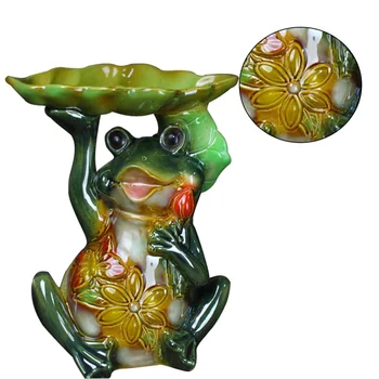 

Ceramics Craft Simulation Frog Sculpture Desktop Ornaments Table Lotus Tray Rack for Home Garden Office Study (Green)