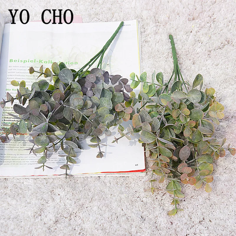 Planta Artificial de YO CHO, hojas de eucalipto de plástico, plantas verdes, hojas de eucalipto falsas, decoraciones de estilo silvestre para el hogar y la boda