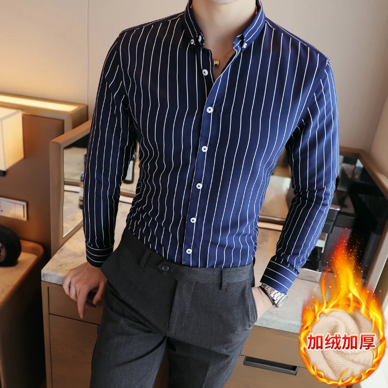 Мужская контрастная рубашка в Вертикальную Полоску, Высококачественная удобная хлопковая приталенная Повседневная рубашка на пуговицах с длинным рукавом