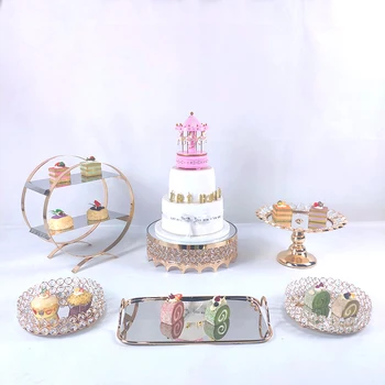 

4-15pcs Gold plating Crystal Cake Stand set Dessert Tray Mirror Surface Wedding cupcake stand Decorative Candlestick