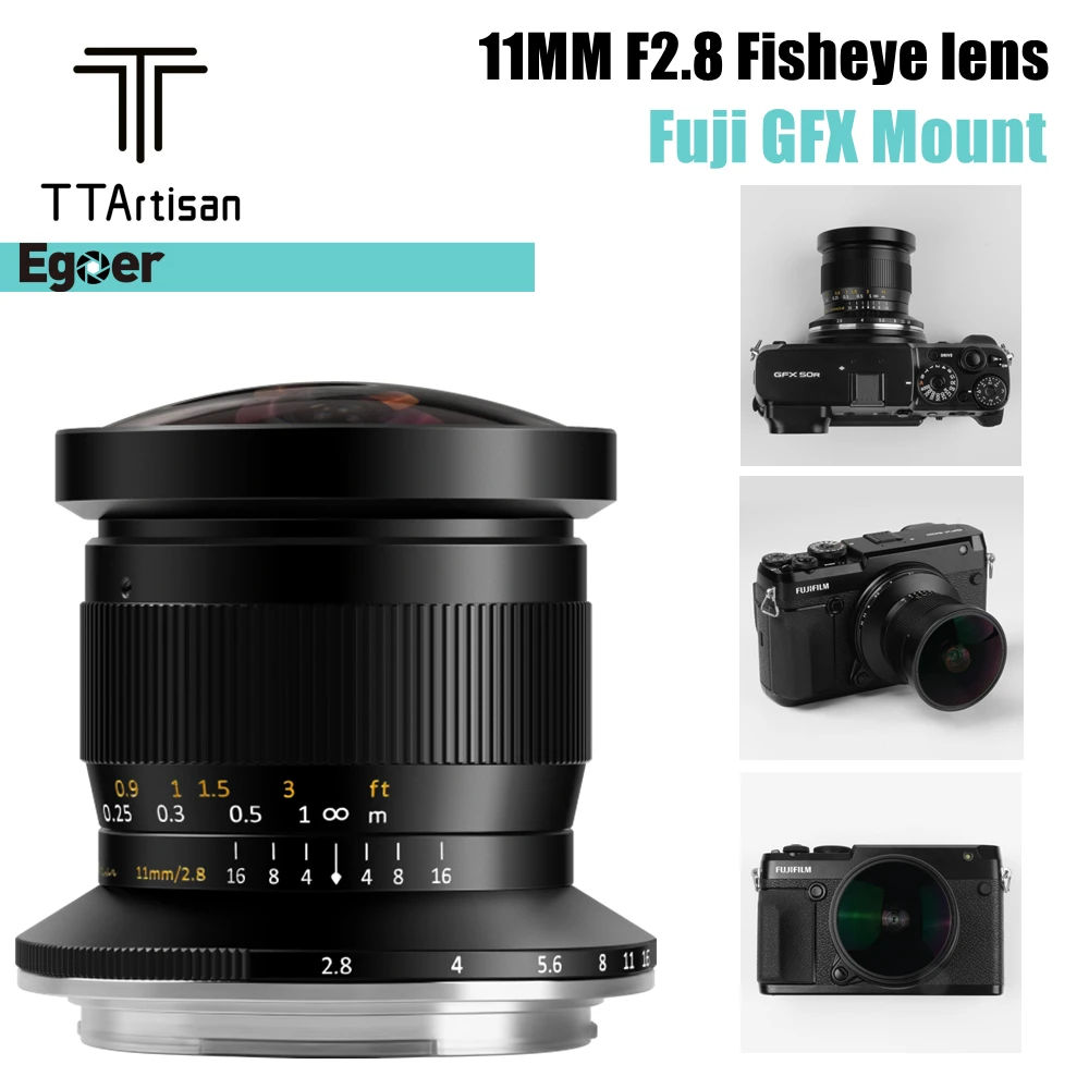 TTArtisan 11 мм F2.8 ручной фокус широкоугольный объектив рыбий глаз для камер Fujifilm GFX