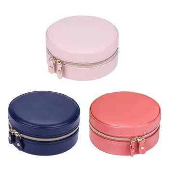 

Portable Round Jewelry Box Faux Leather Jewellery Earrings Display Organizer