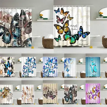

z04 Butterfly Style Bath with 12 Hooks Household Bathroom Home Decor Curtain Shower Curtain