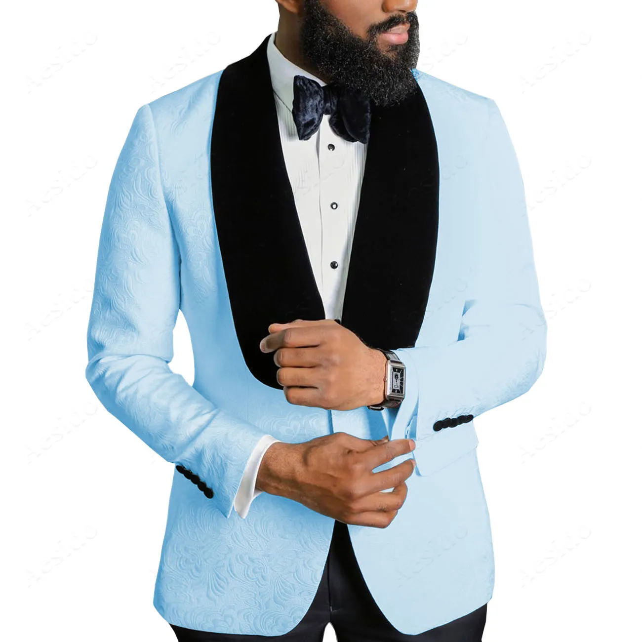Aesido, мужские куртки, повседневные, цветочный блейзер, для выпускного, Txuedos, шаль, с отворотом, формальные, вечерние, свадебные, для жениха - Цвет: Небесно-голубой