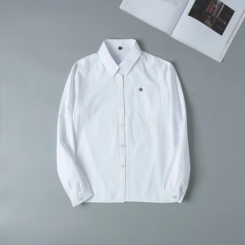 Японская школьная форма Jk с вышитыми карманами, топ для девочек большого размера, XS-XXL, средняя форма для старшей школы, белая рубашка с длинными рукавами
