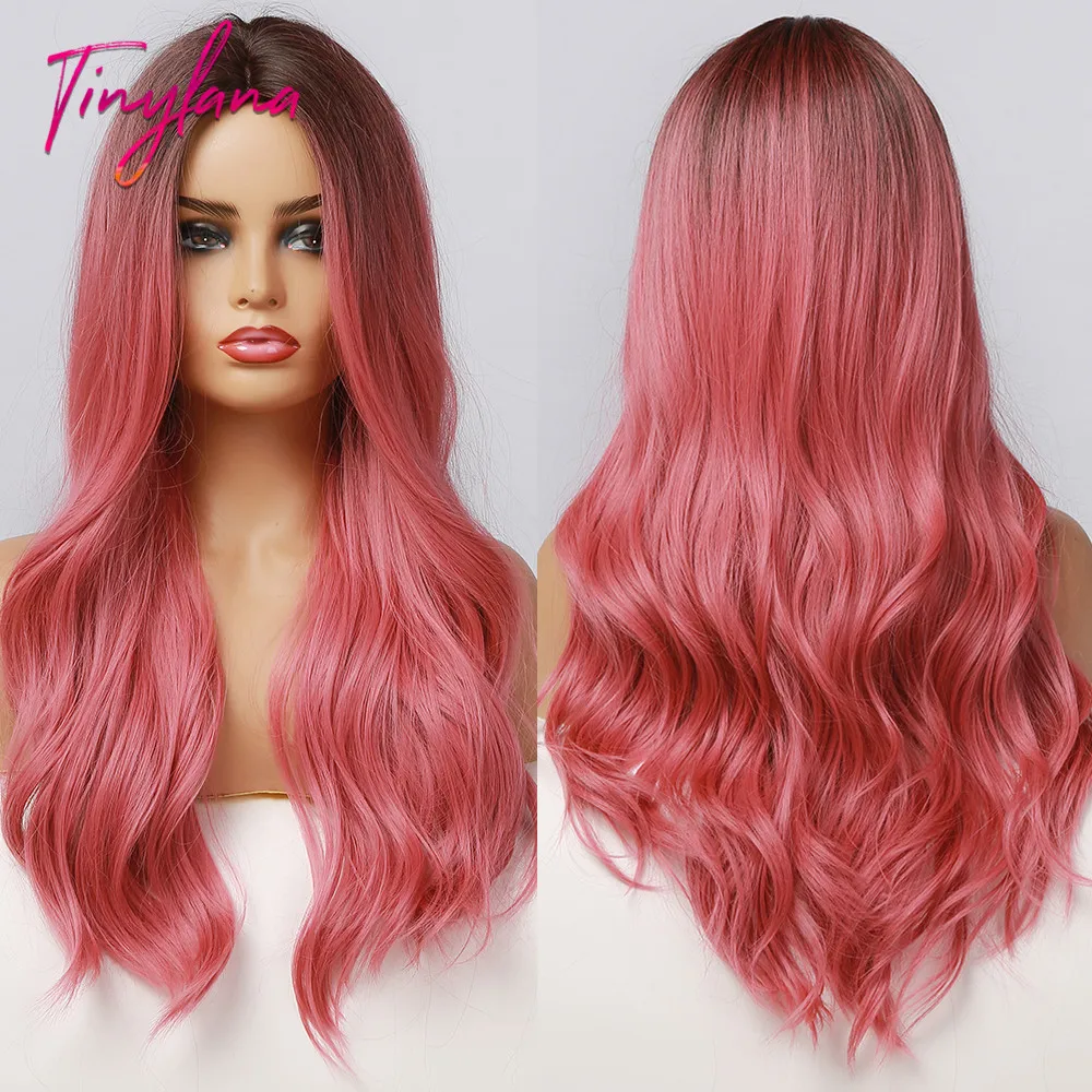 Special Offers Cosplay Wigs Tiny-Lana Black Pink Women Middle-Part Heat-Resistant Long Ombre Ash  jYQOMEZA1EV