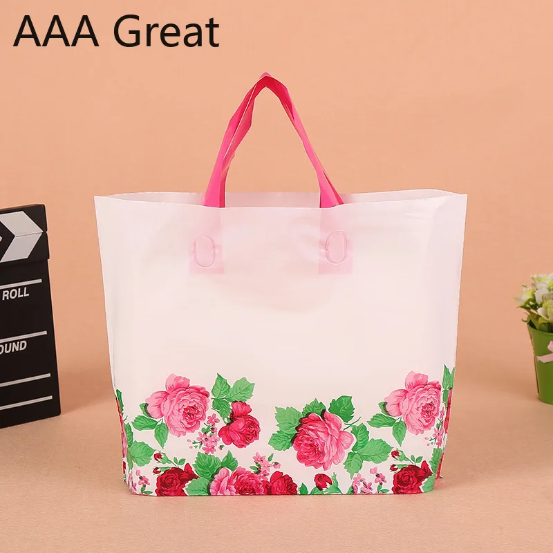 

100pcs/Lot Plastic Gift Bag Clothing Boutique Packaging Bags Big Plastic Shopping Bags With Handle Flowers Wedding New
