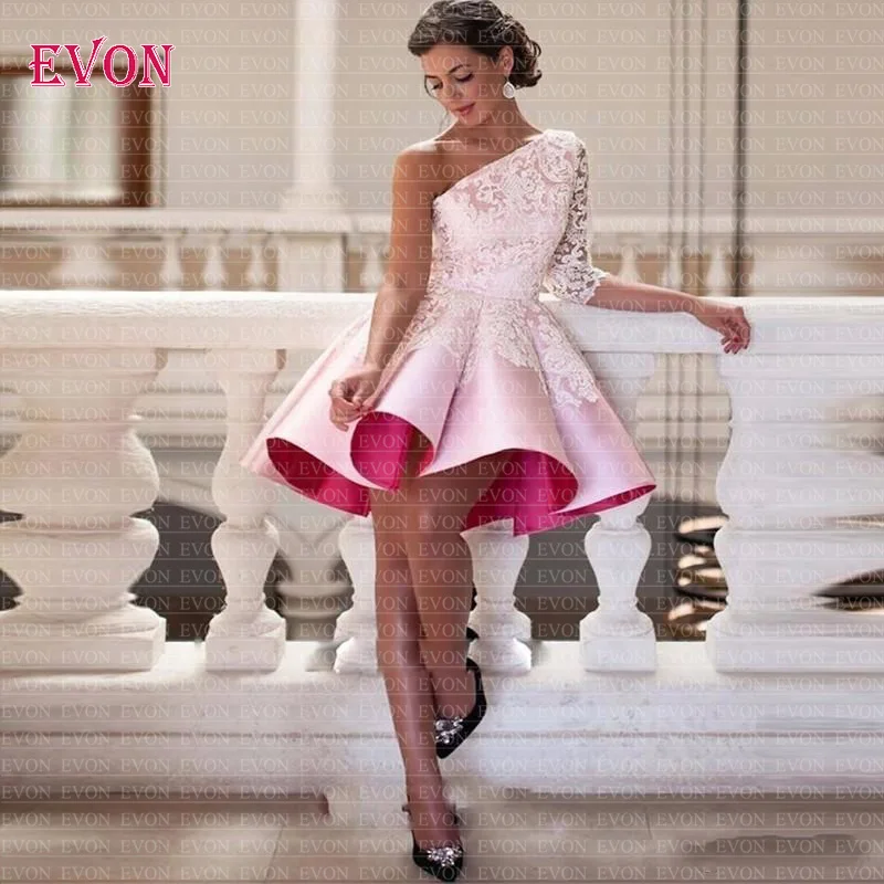 Vestidos de gala короткие кружевные атласные платья на одно плечо для выпускного вечера вечерние Vestidos de graduacion платье для выпускного вечера на заказ