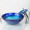 ZAPPO Bule Tempered Glass Bathroom Vessel Sink Bowl Sink for Bathroom with Faucet Tap Combo Deck Mounted Basin Sinks 2