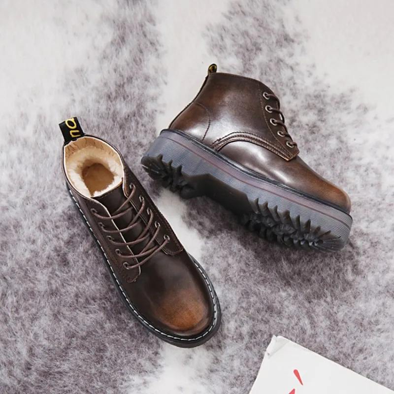 COOTELILI Women Boots Ankle Boots Winter Shoes Lace-Up Knitted Flat
Shoes Rubber Boots Women Leather Shoes 3cm Heel