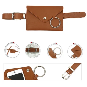 

Women With Ring Belt Lightweight Phone Pouch Casual Pin Buckle Shopping Fashion Waist Pack Street Envelope Bag PU Leather Daily