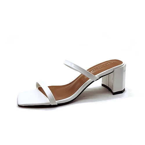 Slip On Square Heel Women Slipper Summer Outdoor Trendy Comfortable Women Sandals Thin Strap Women Slipper Elegant Women Shoe - Цвет: white