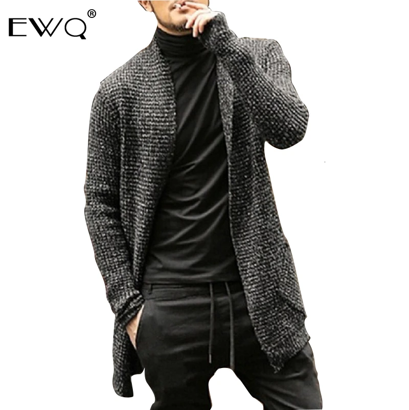 EWQ/2019 Новый Модный осенне-зимний однотонный длинный кардиган для мужчин с длинным рукавом Свободный Повседневный японский свитер 9A085
