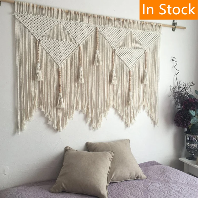 Boho Handmade Tapestry Cotton Woven Tassel Macrame Knitted Rope Wall Hanging 