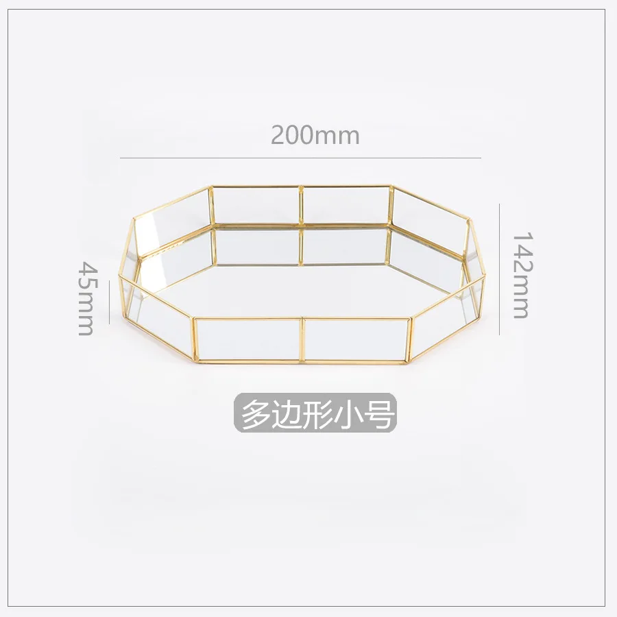 Стеклянный поднос для хранения, золотой медный край, поднос для ювелирных изделий в Северной Европе, поднос для хранения, Современное украшение, Настольный Органайзер - Цвет: Polygon Small