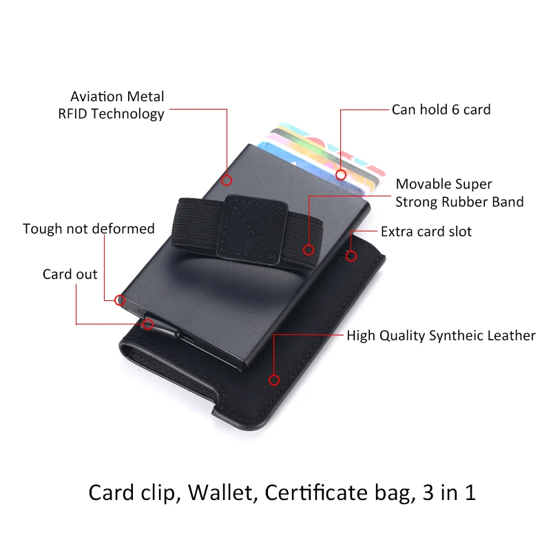 DIENQI RFID блокирующий мужской держатель для кредитных карт минималистичный кошелек проходит металлическая кожаная карта сумка мужской тонкий банк кошелек с отделением для карточек