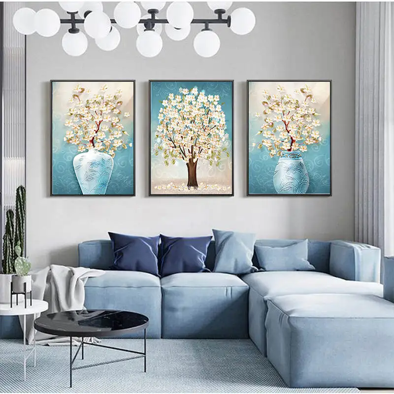 

Abstract Simply Blue Flower in the Vase Canvas Painting Print Wall Art Nordic Poster Pictures For Living Room Bedroom Home Décor