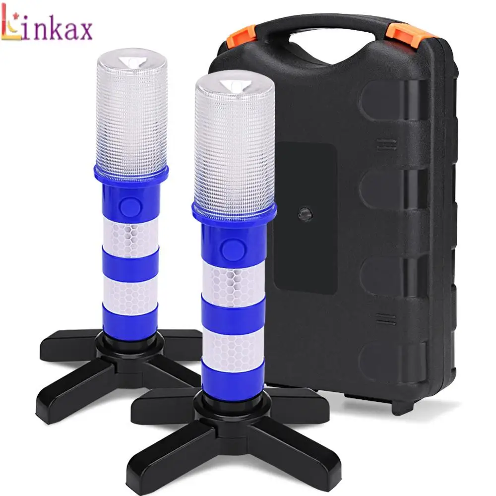 

2PCS Portable LED Emergency Roadside Flares Detachable Stand Beacon Safety Strobe Light Warning Signal Alert SOS Lamps