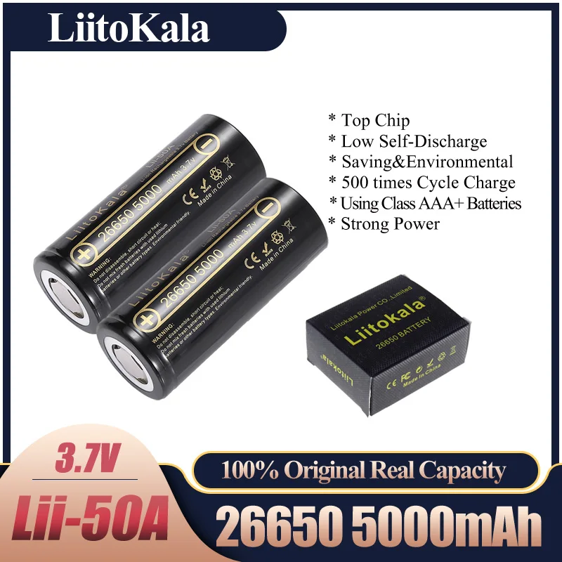 lítio 3.7v 5000mah 26650 bateria recarregável 26650-50a adequado para flashligh novo